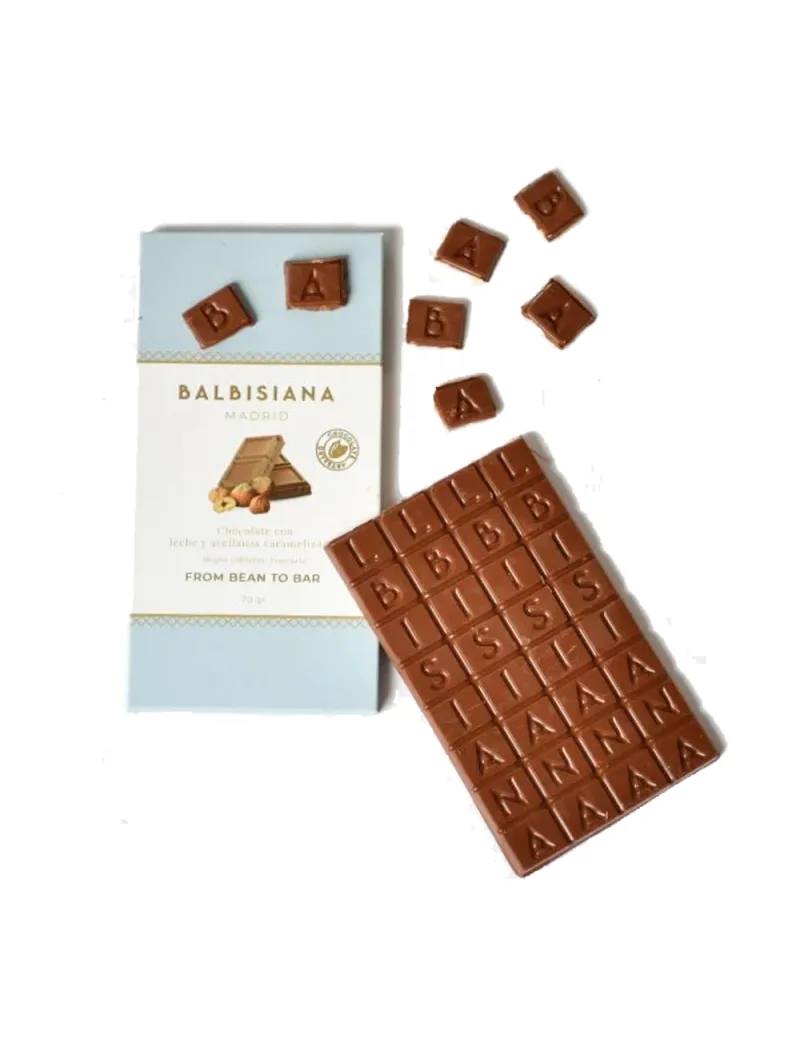 Tableta Chocolate con leche y Avellanas Caramelizadas 70g Balbisiana