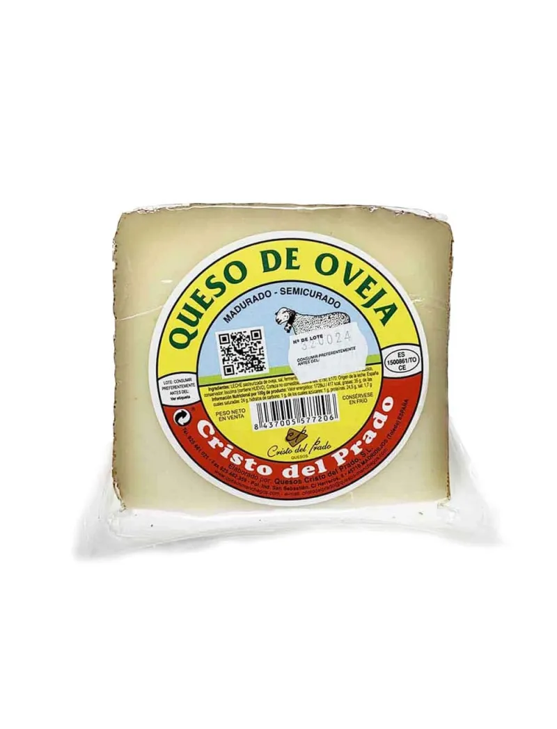 Semi-cured ripened sheep cheese wedge 400g approx. Cristo del Prado