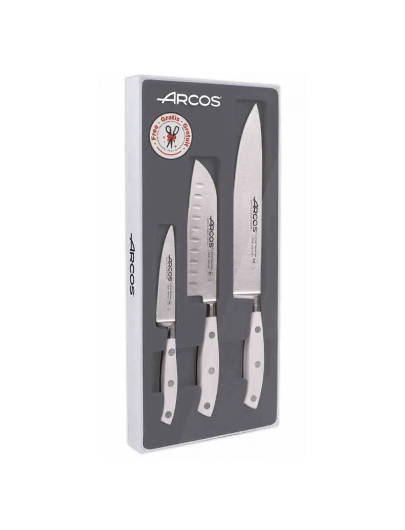 Juego 3 Cuchillos Arcos Serie Riviera Blanco + Tijeras